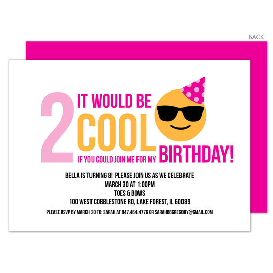 Pink 2 Cool Emoji Birthday Invitations